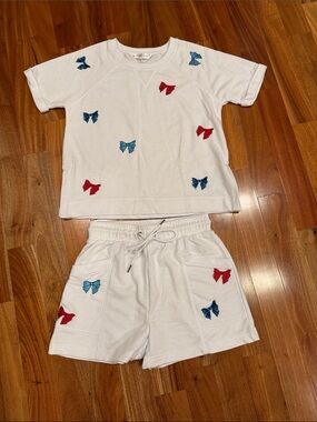 Royal Standard loungewear 2-piece blue and red bows (XS top and medium shorts)